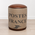 Cotton And Leather Pouff - 38 x 38 x 42 cm - SKU M-1804