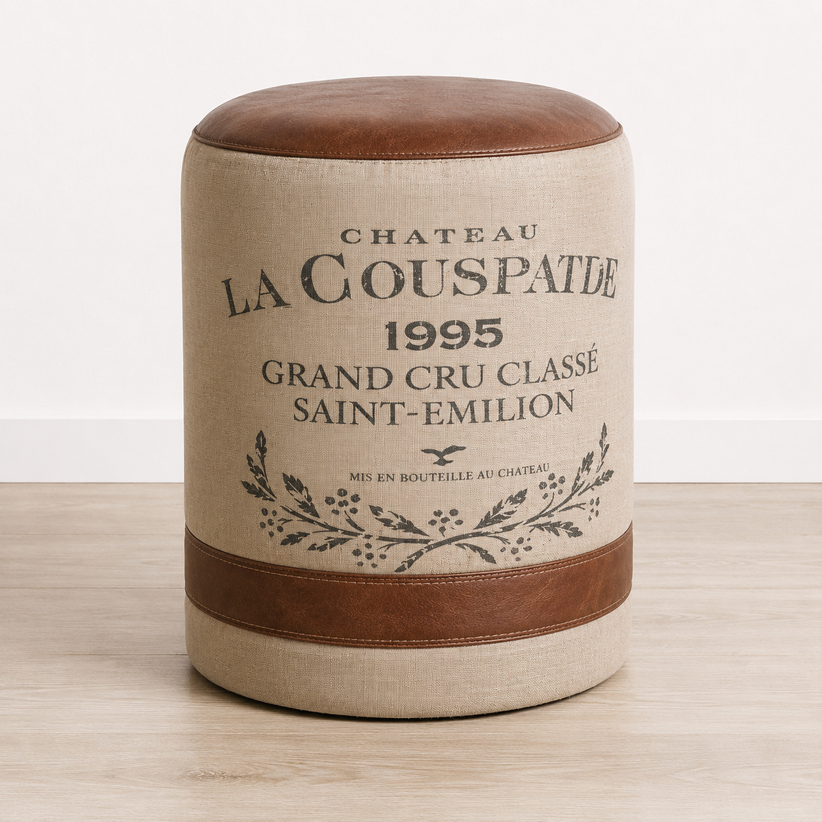 Cotton And Leather Pouff - 42 x 42 x 50 cm - SKU M-8031