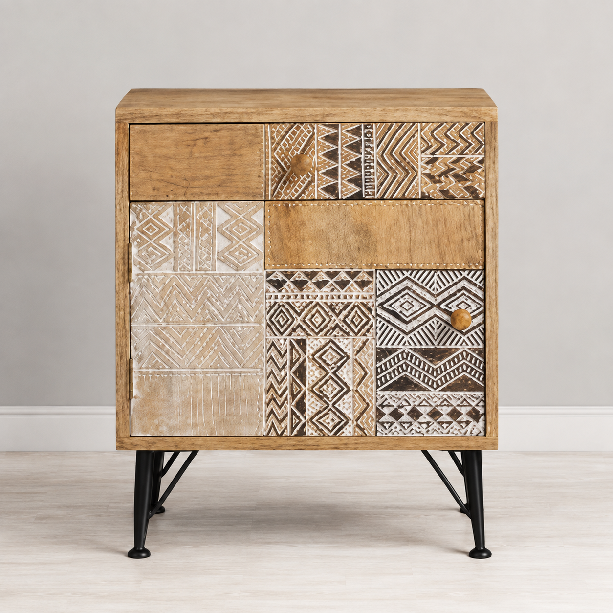 Mango Wooden Drawer Chest With Iron Legs - Kd - 50 x 35 x 60 cm - SKU M-21648