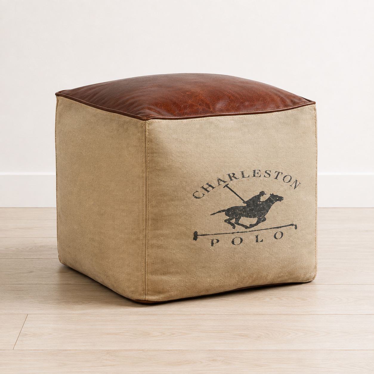 Leather Pouf - 48 x 48 x 42 cm - SKU M-5996