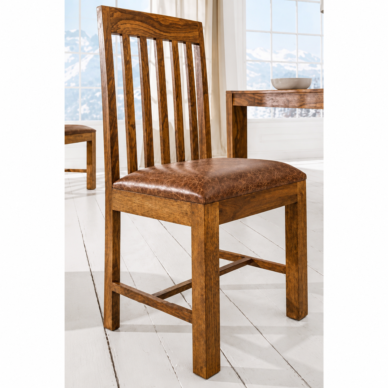 Wooden Leather Chair - 46 x 50 x 100 cm - SKU KCH-2022-001